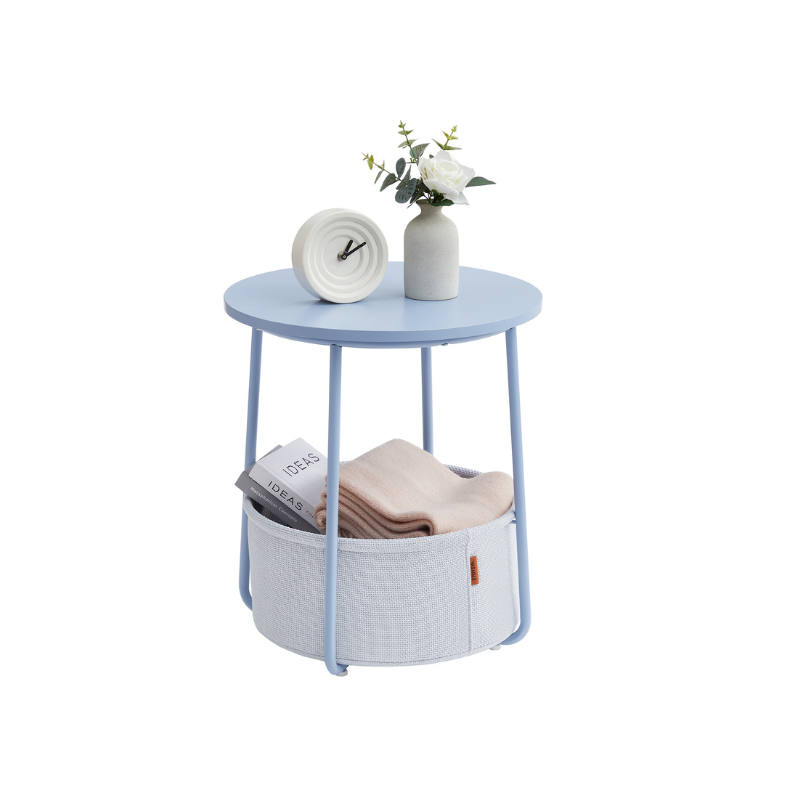 Nightstand - Modern Round - With Fabric Storage Basket