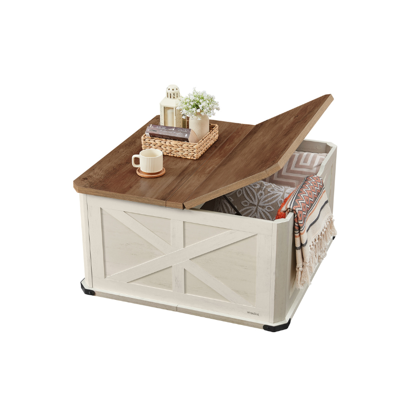 Farmhouse Coffee Table with Storage – Flip Top Lids – Square