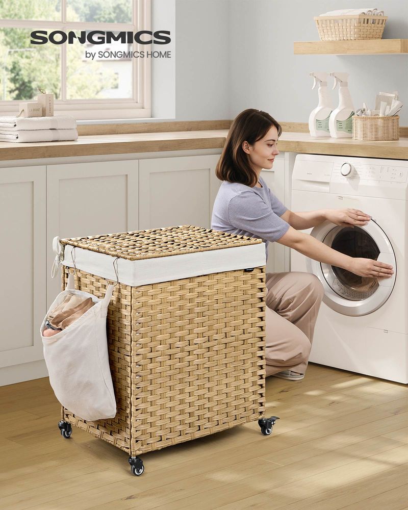 Laundry Basket - Rolling With Wheels - 3 Section - 145L & 160L