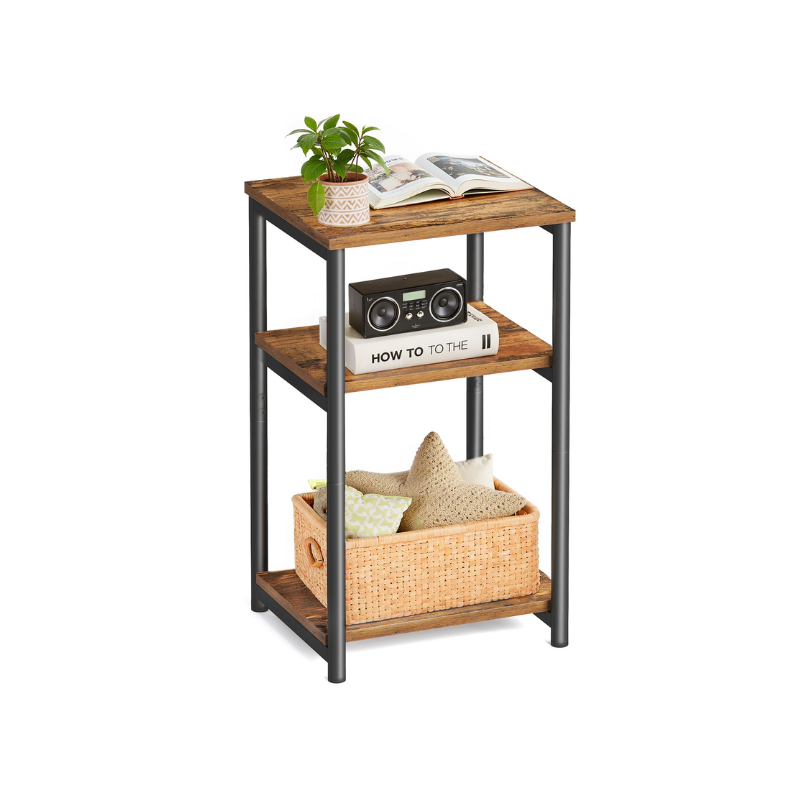 Small End Table With 3 Tiers – Industrial Design – Slim Space-Saving Table