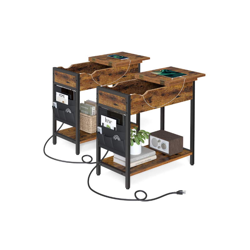 End Tables Set With USB Ports And Outlets - Power Storage