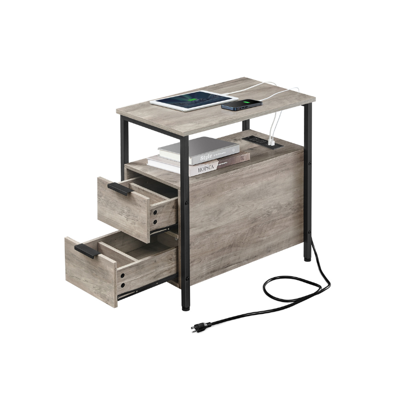 End Table - Narrow - Charging Station - 2 Drawers - USB Outlets