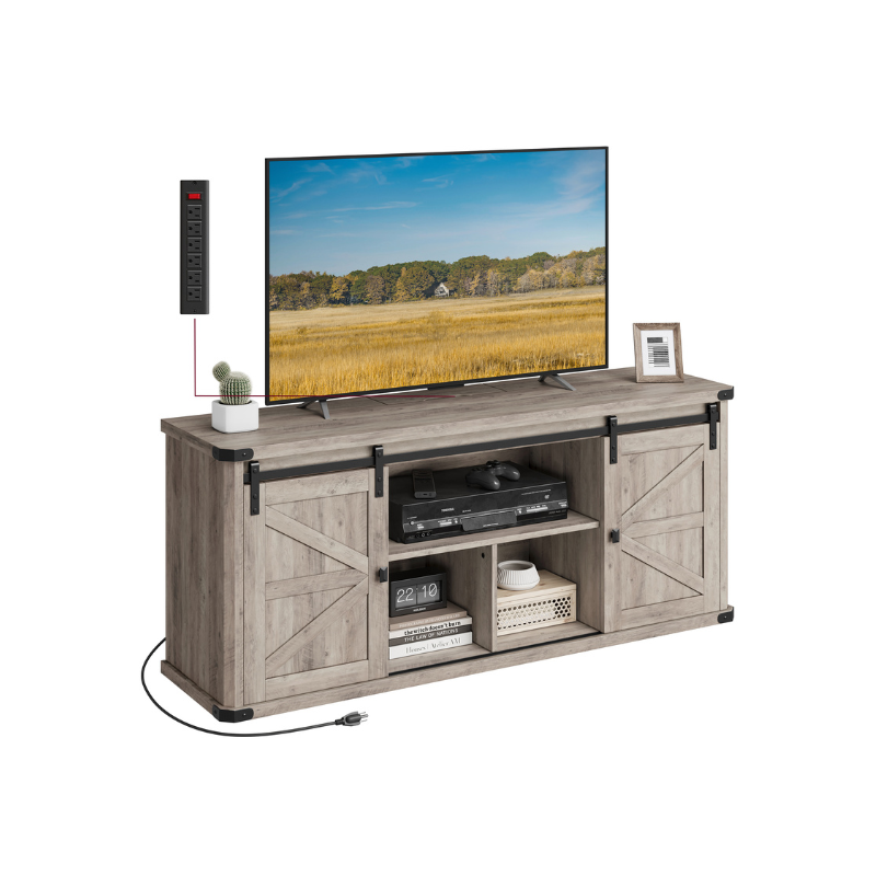TV Stand - Farmhouse Style - With Charging Station - For Up To 65 Inch TVs