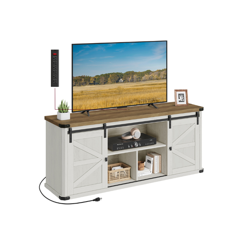 TV Stand - Farmhouse Style - With Charging Station - For Up To 65 Inch TVs