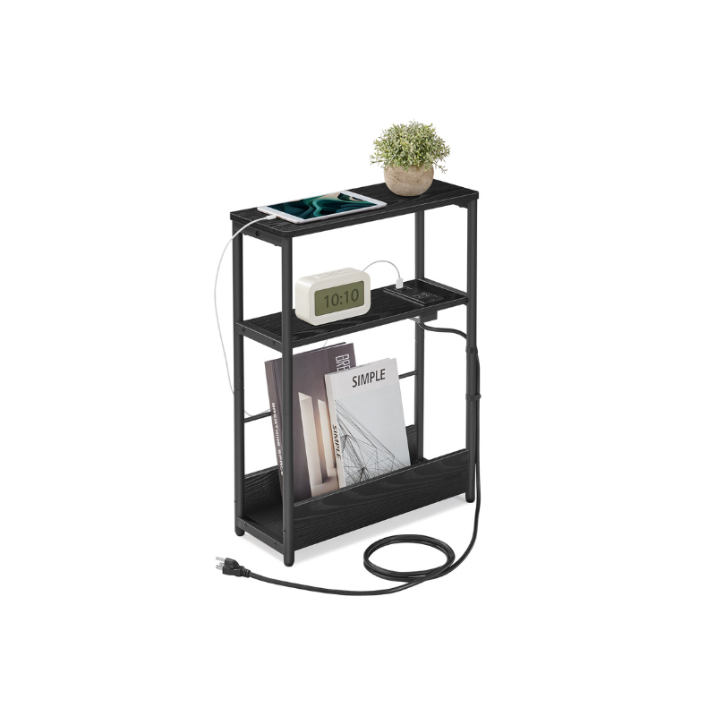 Side Table - Narrow - With Charging Station - 3 Tier