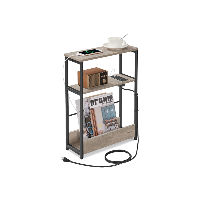 Side Table - Narrow - With Charging Station - 3 Tier
