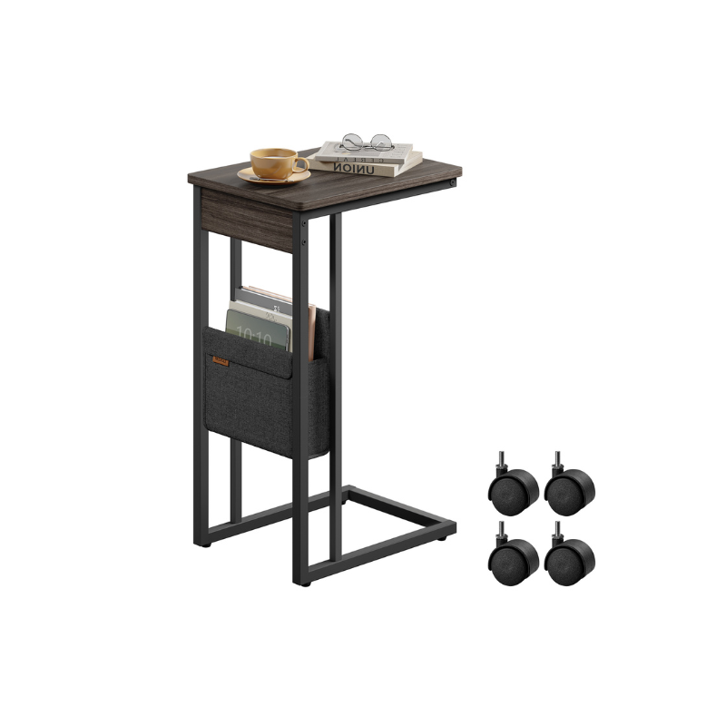 C-Shaped Side Table - With Wheels - Slim Sofa And Bed Table
