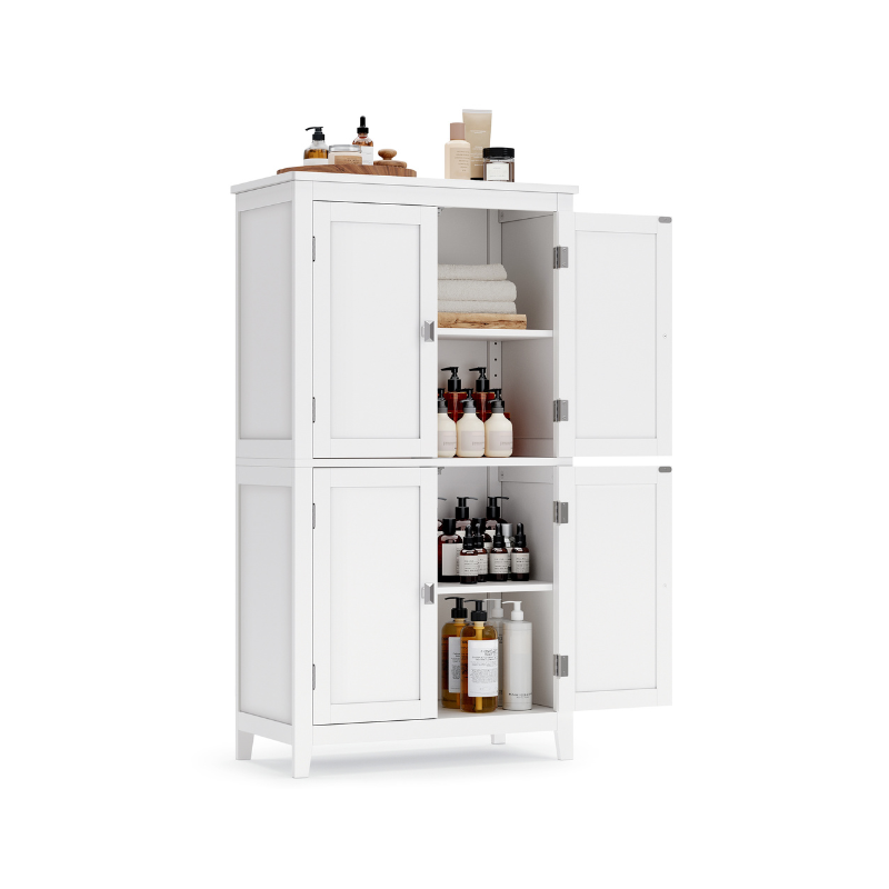 Bathroom Floor Storage Cabinet - 4 Doors - Adjustable Shelves