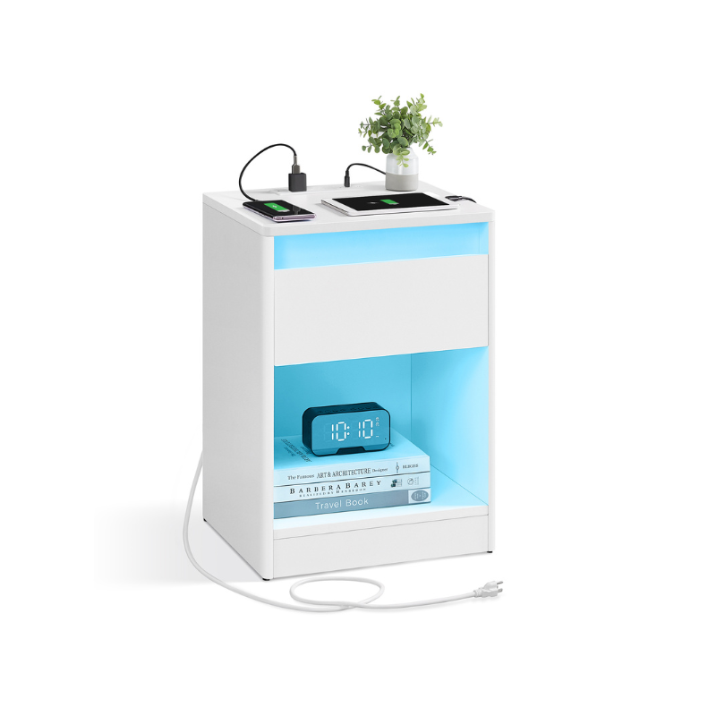 Nightstand With Charging Station - Adjustable LED Lights