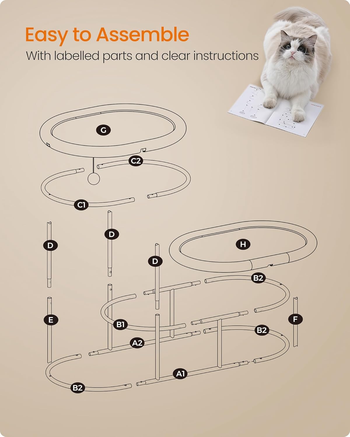 2 Tier Elevated Cat Bed Multi Level Cat Hammock With Steel Frame