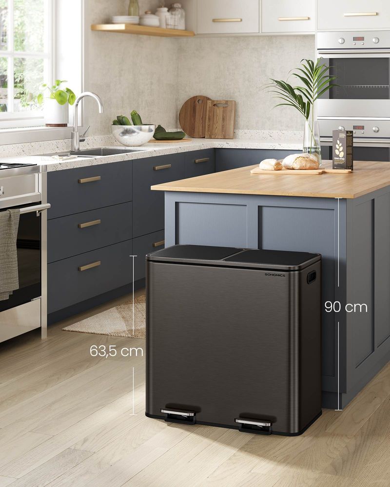 Double Kitchen Trash Can – 2 x 10.6 Gallon – Step Pedal Soft Close