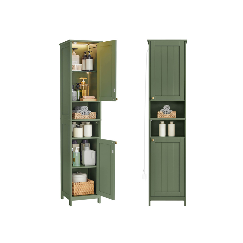 Tall Bathroom Cabinet with Lights – Narrow Design – Adjustable Shelves