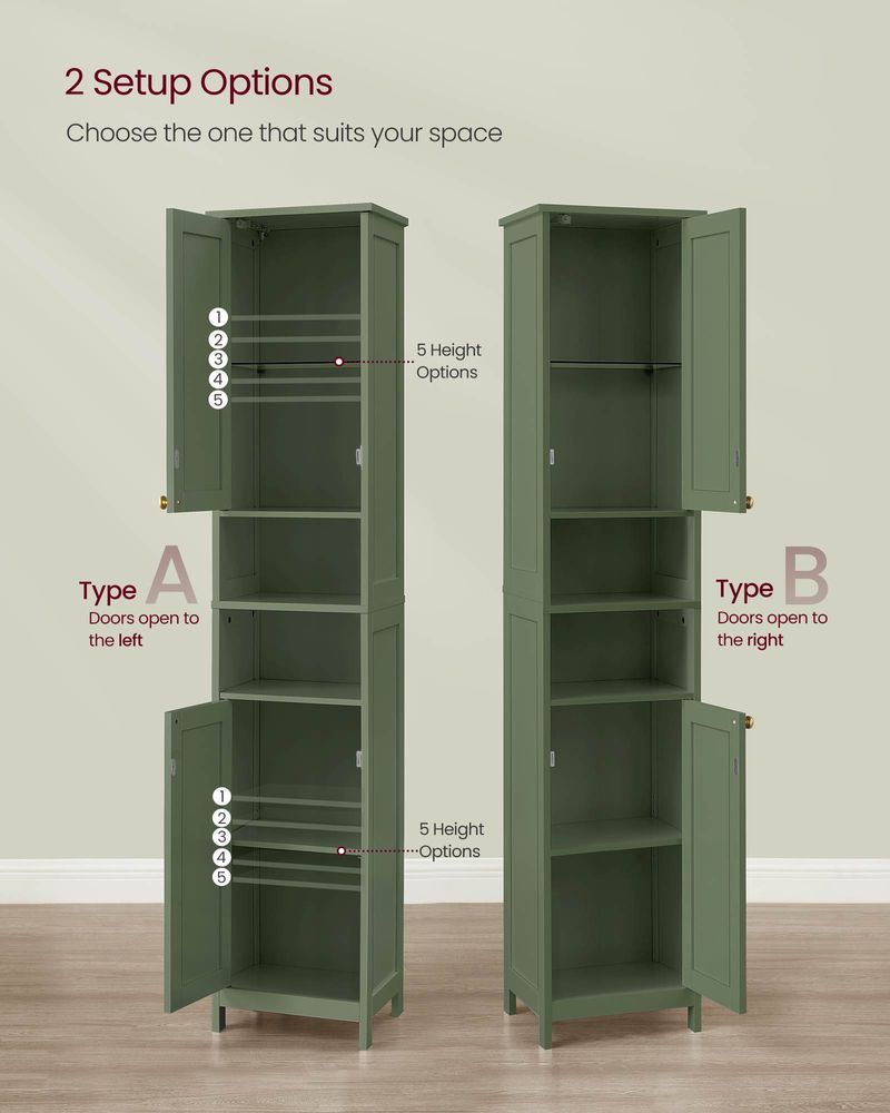 Tall Bathroom Cabinet with Lights – Narrow Design – Adjustable Shelves