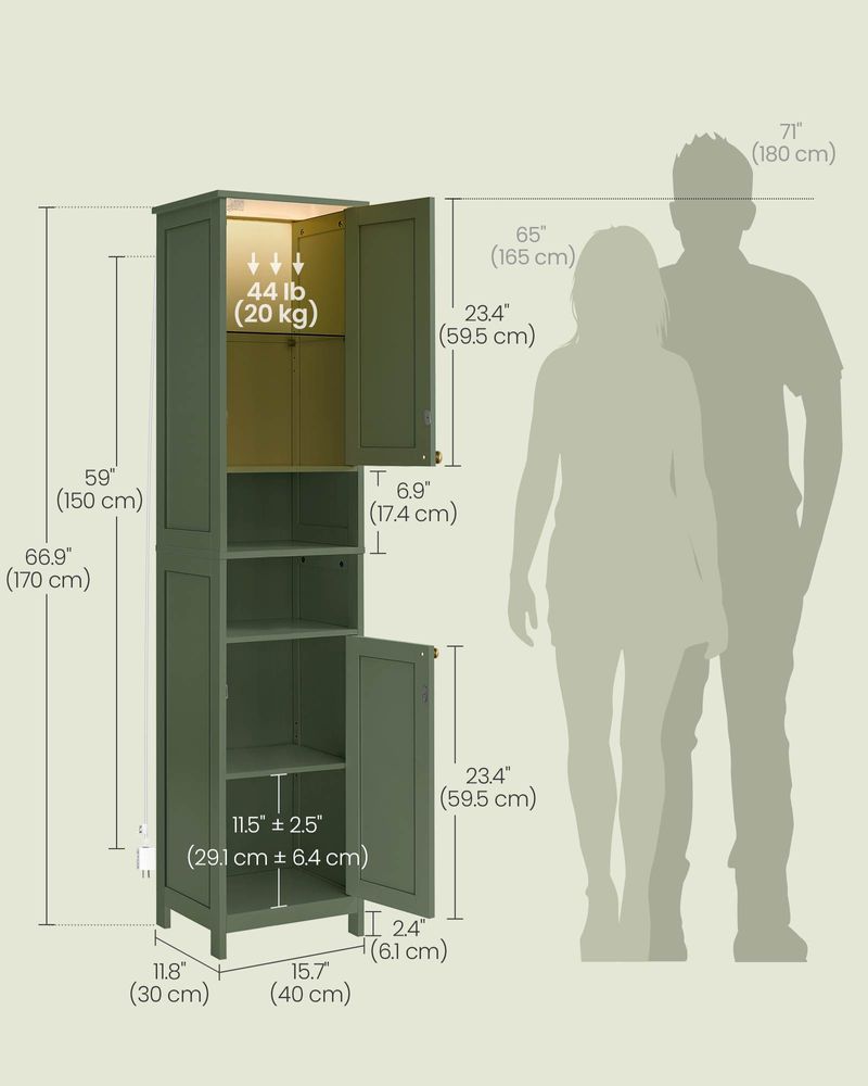 Tall Bathroom Cabinet with Lights – Narrow Design – Adjustable Shelves