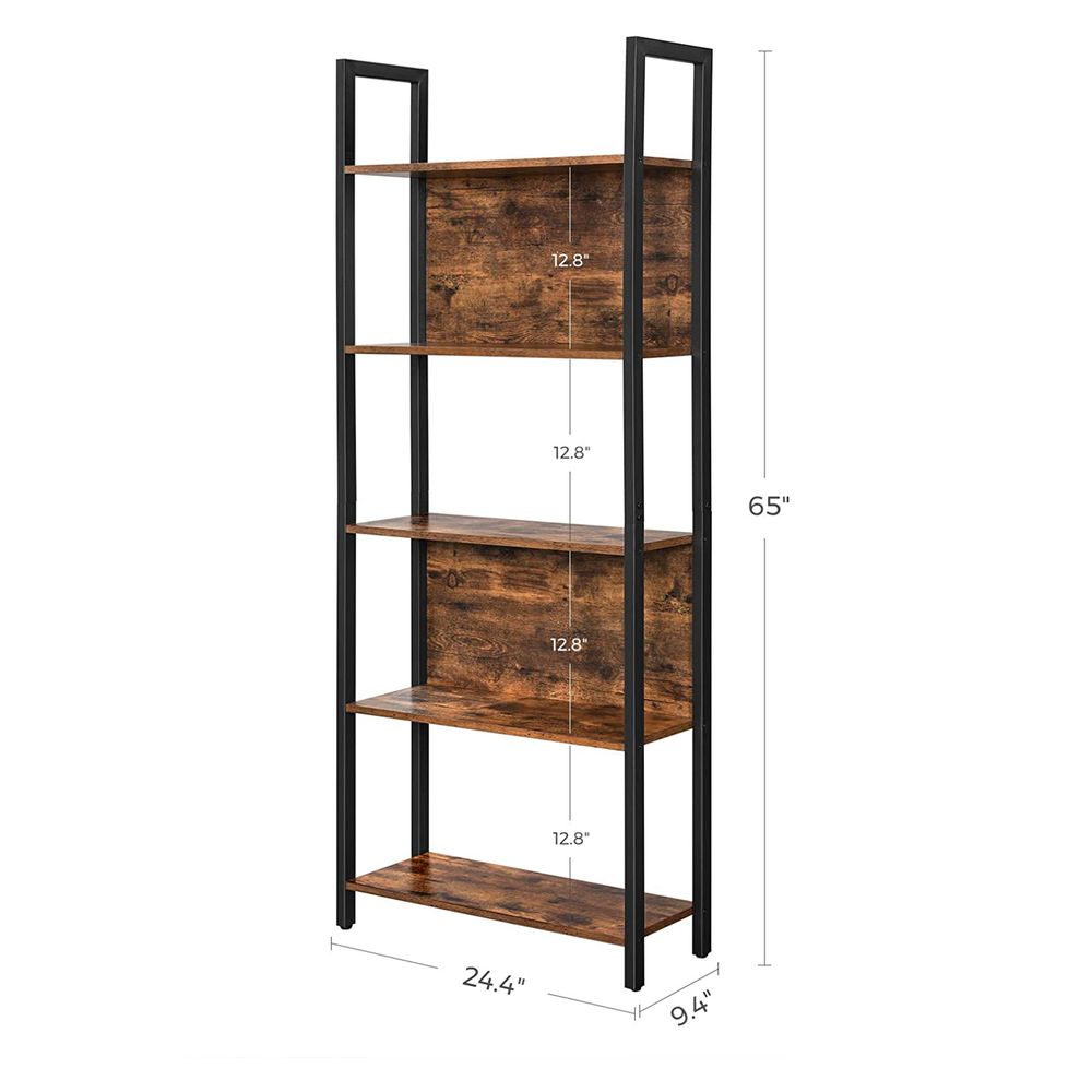5 Tier Bookshelf With Steel Frame Tall Storage Shelving Unit