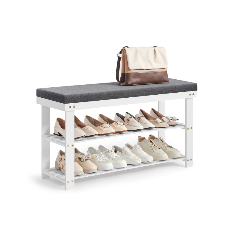 Shoe Bench - 3 Tier Bamboo - Cushioned Seat With Storage