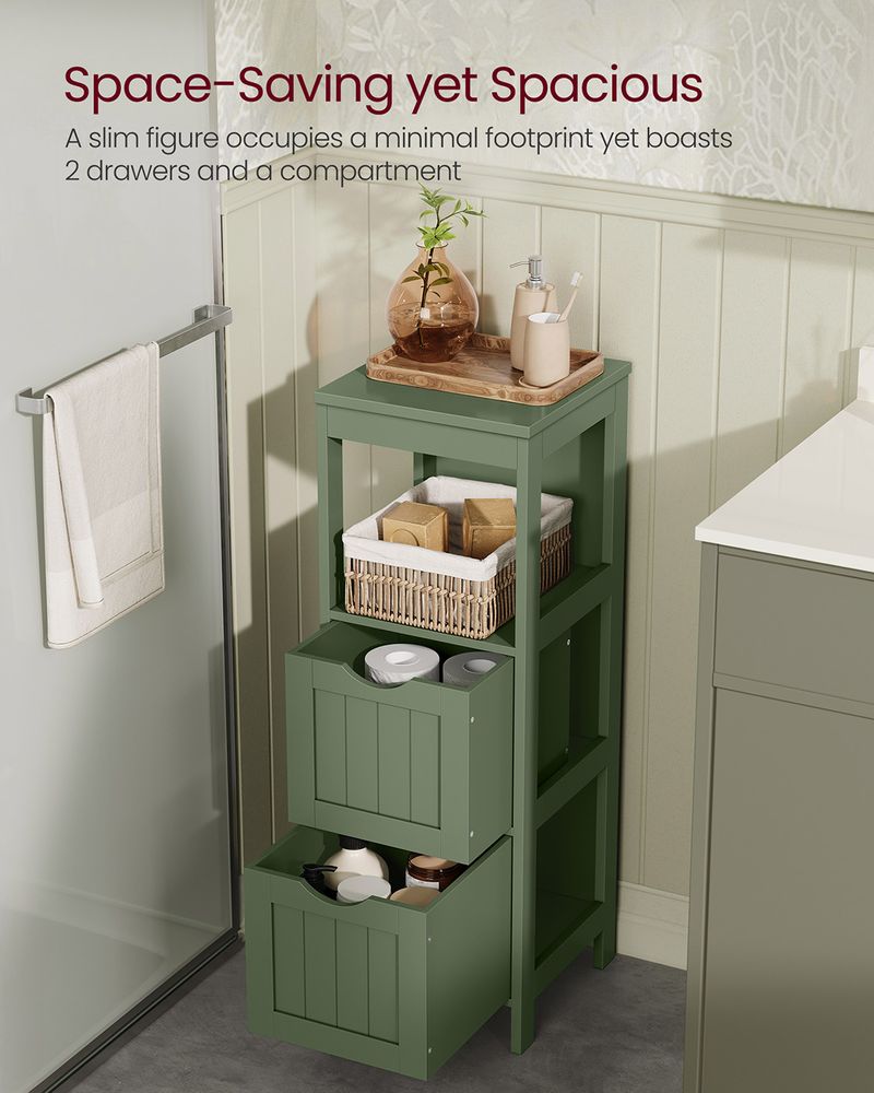 Bathroom Floor Storage Cabinet - Open Shelf - 2 Drawers Organizer