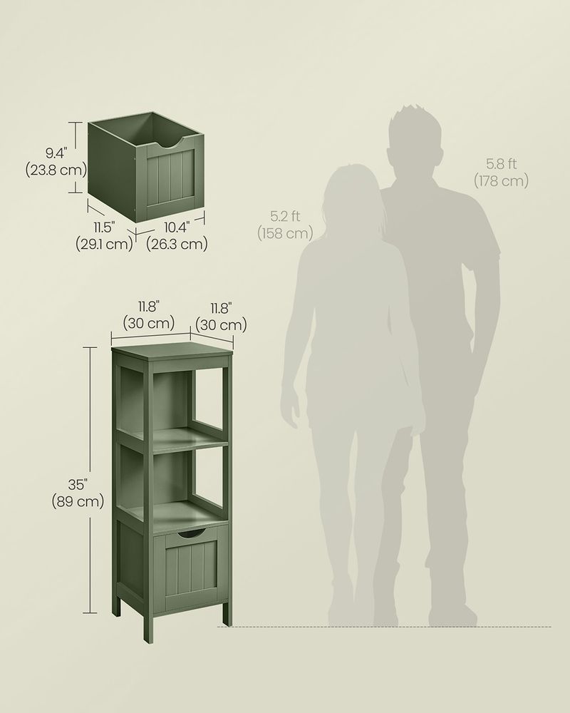 Bathroom Floor Storage Cabinet - Open Shelf - 2 Drawers Organizer