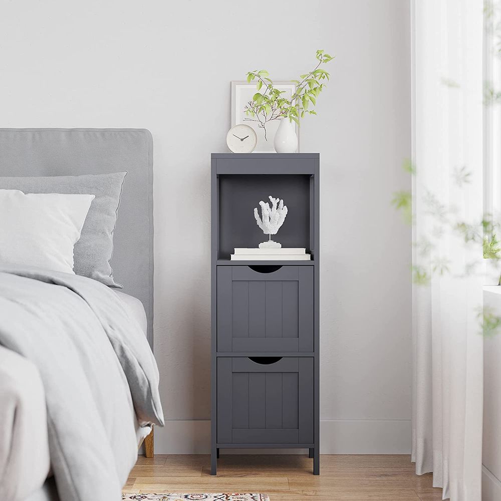 Bathroom Floor Storage Cabinet - Open Shelf - 2 Drawers Organizer