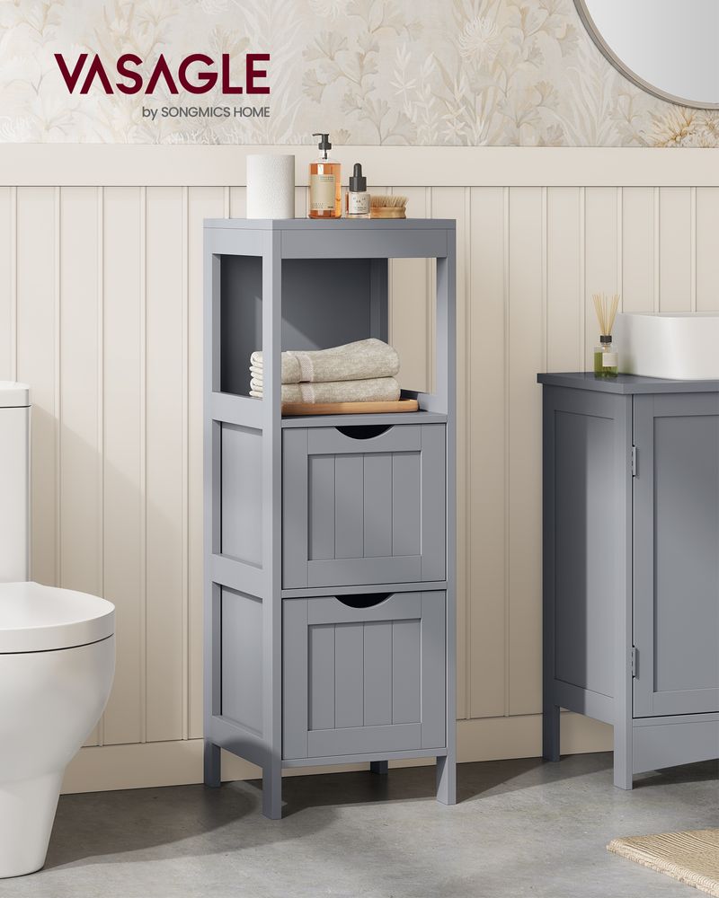 Bathroom Floor Cabinet - Slim With 2 Drawers - Freestanding Storage