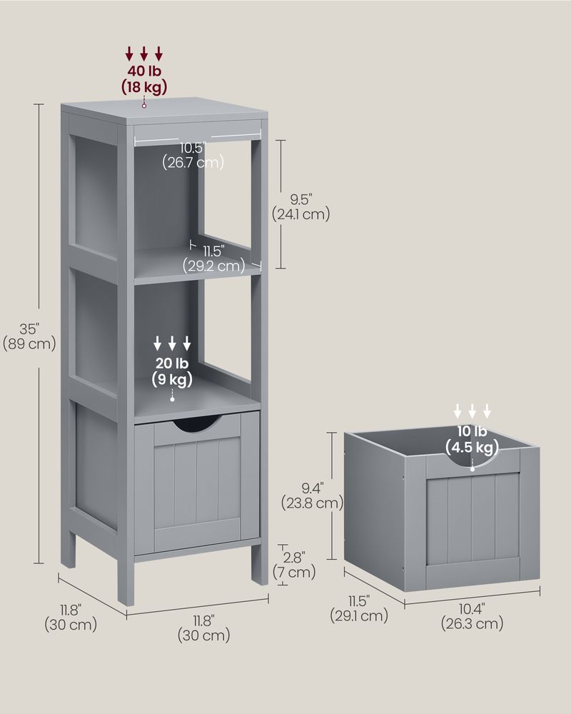 Bathroom Floor Cabinet - Slim With 2 Drawers - Freestanding Storage
