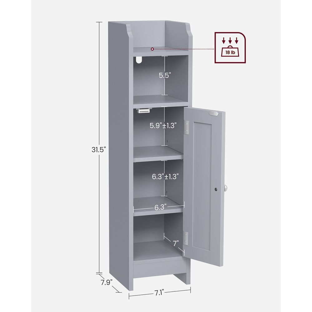 Bathroom Corner Storage Cabinet - Small Floor Unit - Adjustable Shelves