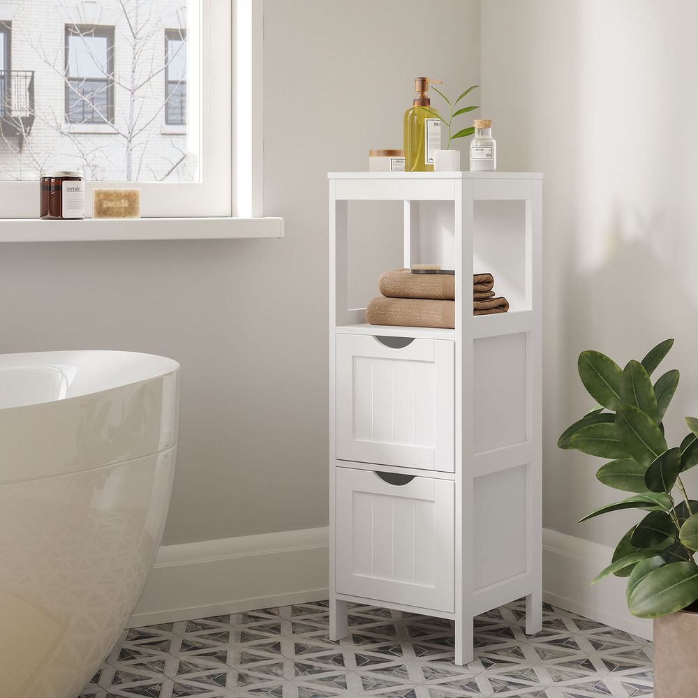 Bathroom Floor Cabinet - Slim With 2 Drawers - Freestanding Storage