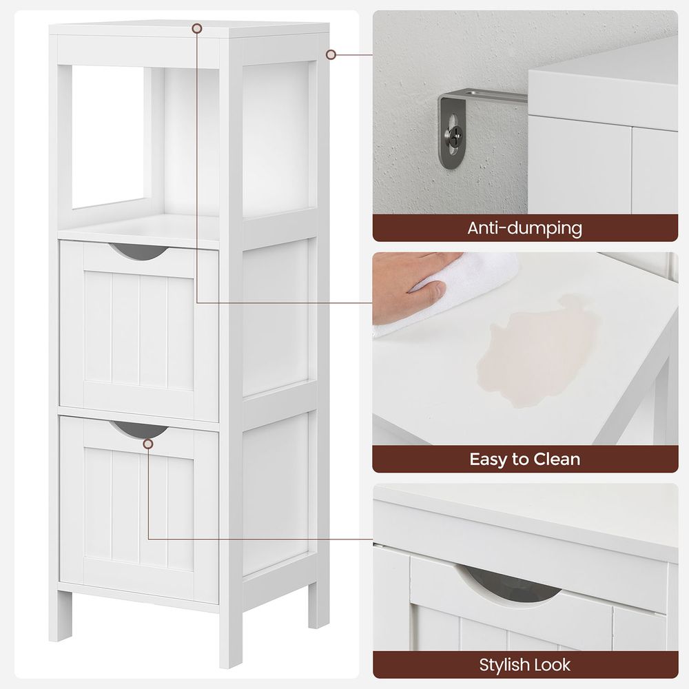 Bathroom Floor Cabinet - Slim With 2 Drawers - Freestanding Storage