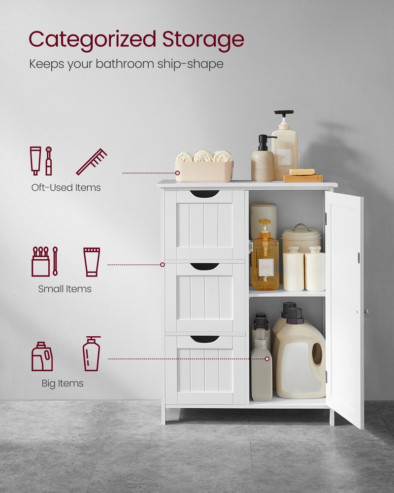 Bathroom Storage Cabinet - White - 3 Drawers - Adjustable Shelf