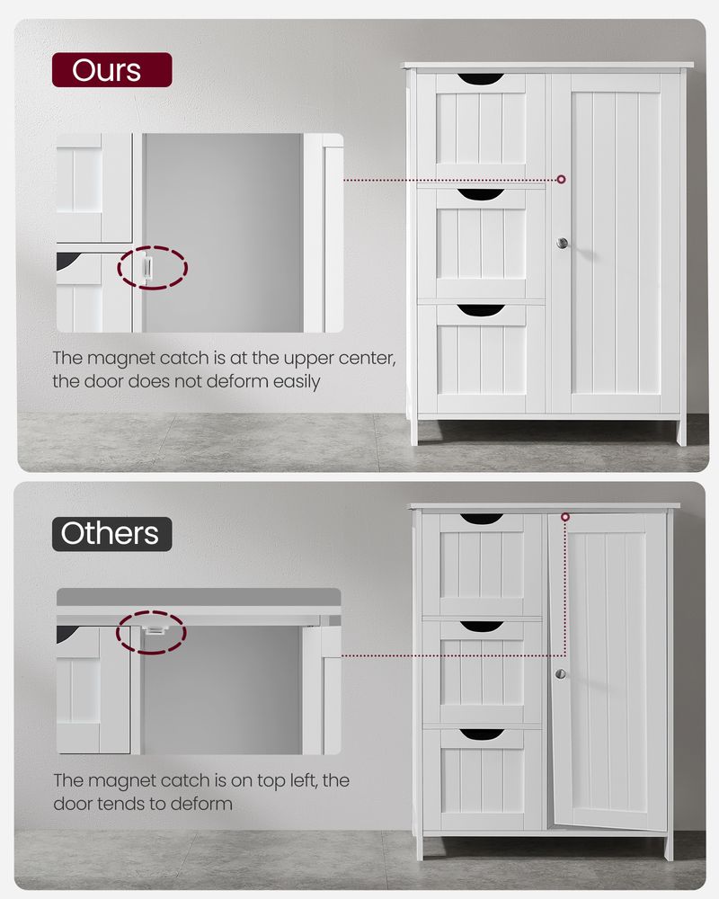 Bathroom Storage Cabinet - White - 3 Drawers - Adjustable Shelf