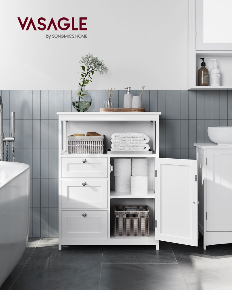 Bathroom Floor Storage Cabinet - 3 Drawers - Adjustable Shelf
