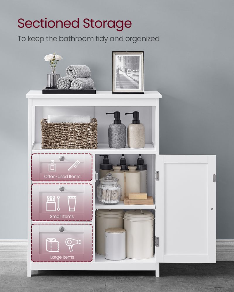 Bathroom Floor Storage Cabinet - 3 Drawers - Adjustable Shelf
