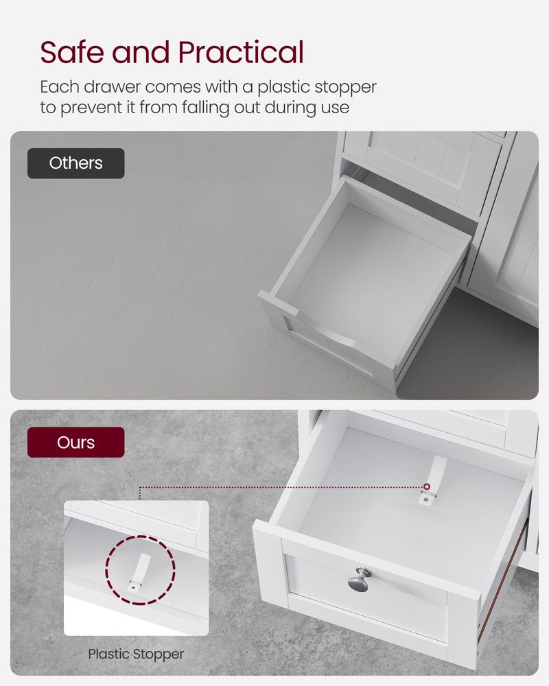 Bathroom Floor Storage Cabinet - 3 Drawers - Adjustable Shelf