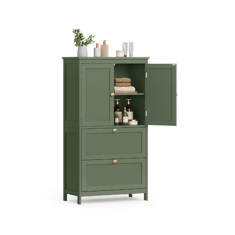Bathroom Floor Storage Cabinet - 2 Drawers 2 Doors - Freestanding