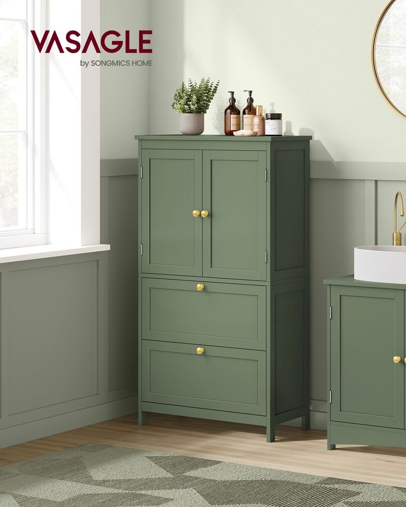 Bathroom Floor Storage Cabinet – 2 Drawers & 2 Doors – Adjustable Shelf