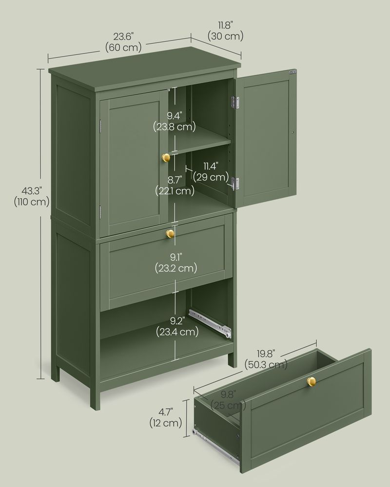 Bathroom Floor Storage Cabinet - 2 Drawers 2 Doors - Freestanding