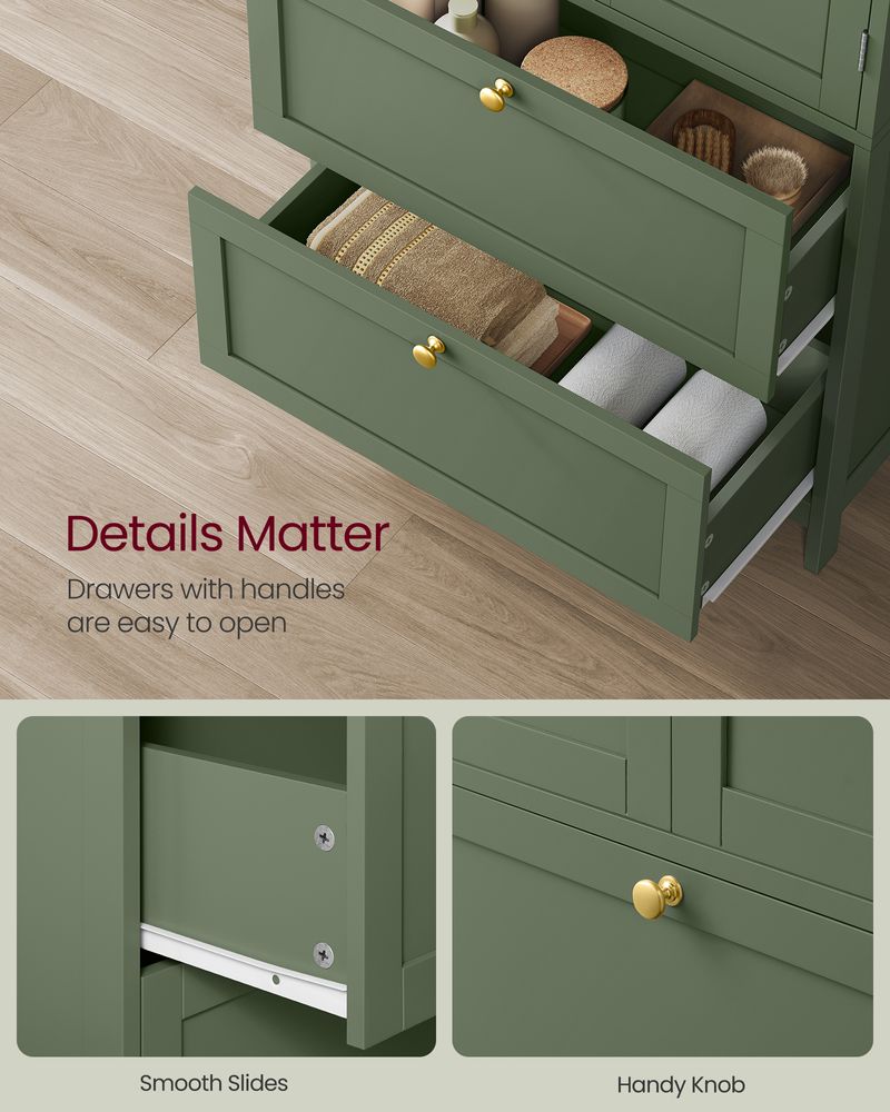 Bathroom Floor Storage Cabinet – 2 Drawers & 2 Doors – Adjustable Shelf