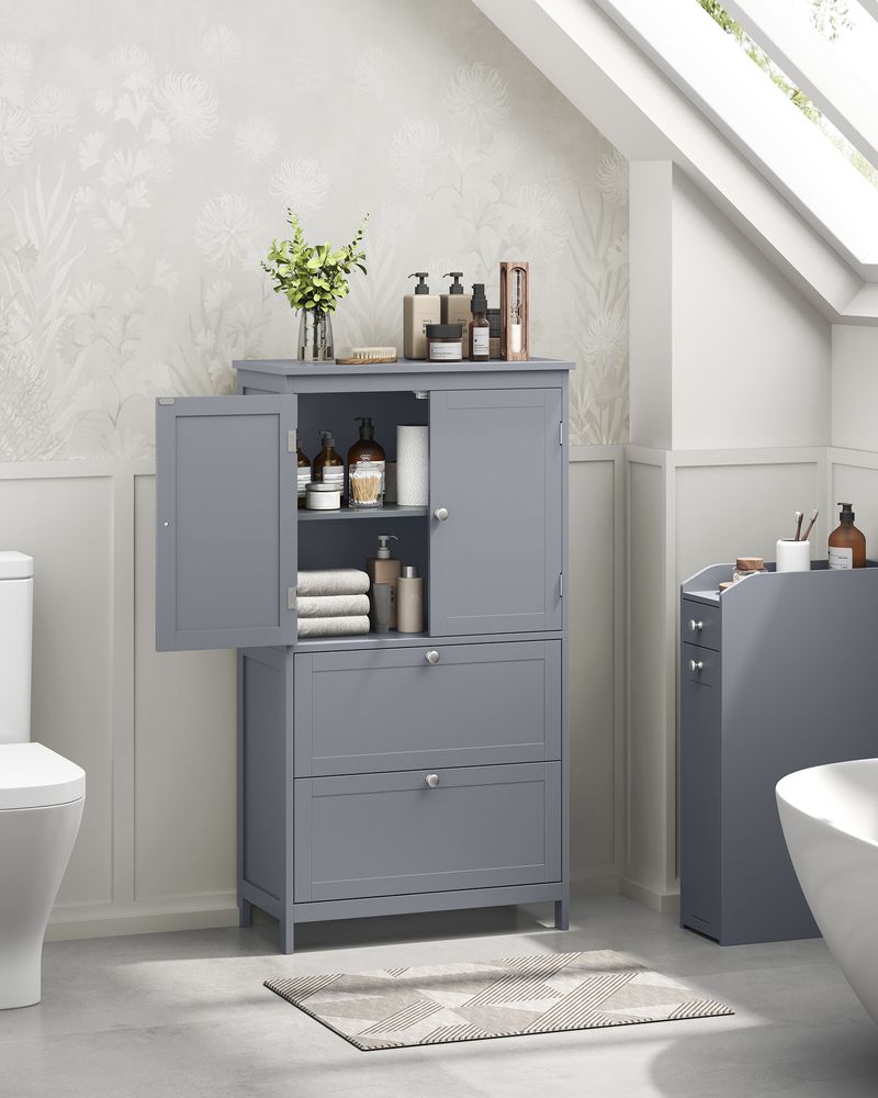 Bathroom Floor Storage Cabinet - 2 Drawers 2 Doors - Freestanding