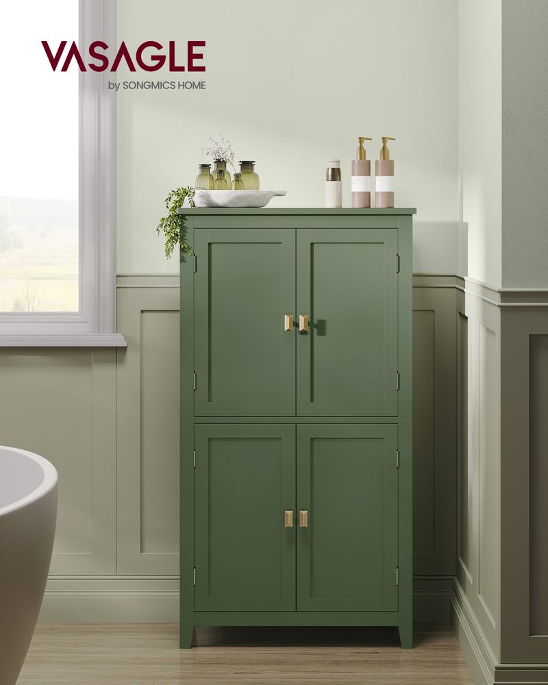 Bathroom Floor Storage Cabinet - 4 Doors - Adjustable Shelves