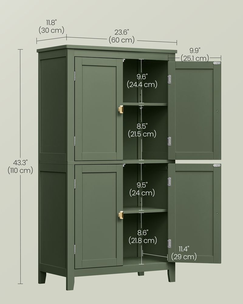 Bathroom Floor Storage Cabinet - 4 Doors - Adjustable Shelves