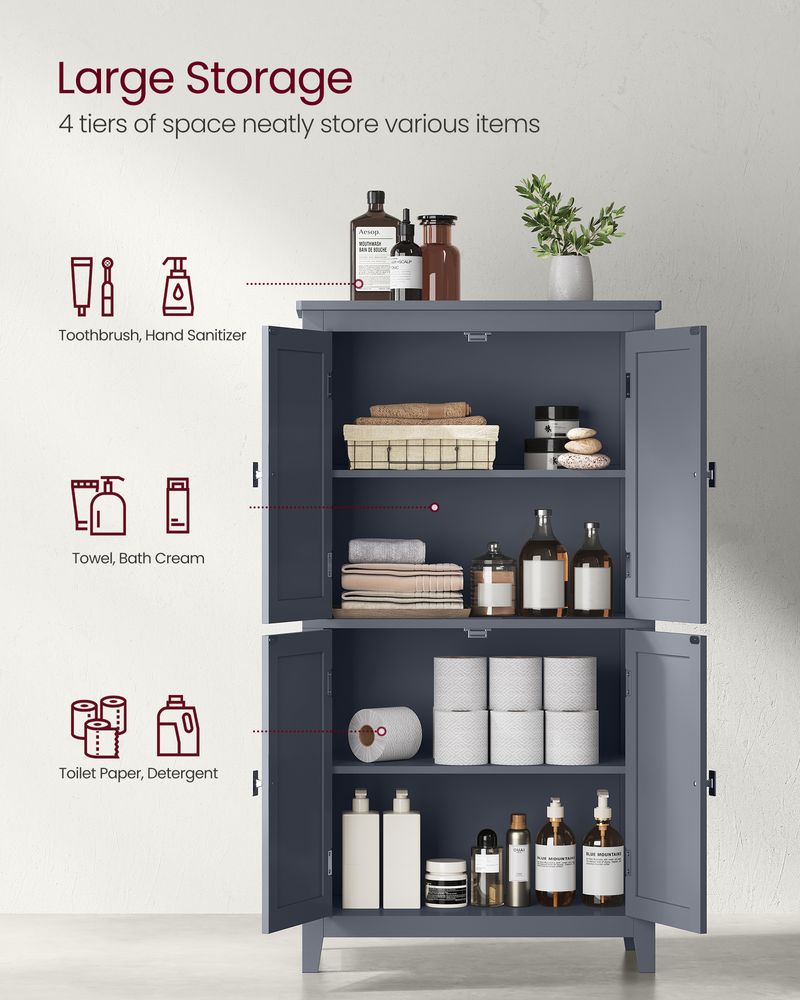 Bathroom Floor Storage Cabinet - 4 Doors - Adjustable Shelves