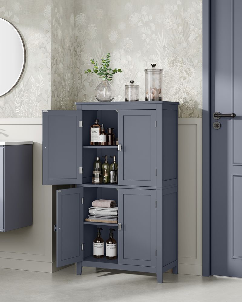Bathroom Floor Storage Cabinet - 4 Doors - Adjustable Shelves