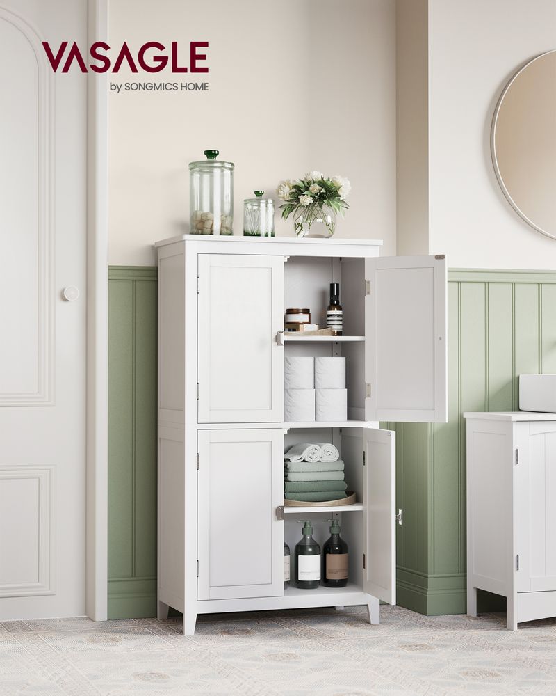 Bathroom Floor Storage Cabinet - 4 Doors - Adjustable Shelves