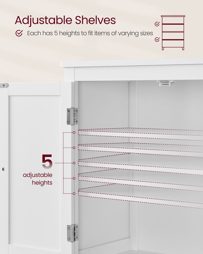 Bathroom Floor Storage Cabinet - 4 Doors - Adjustable Shelves