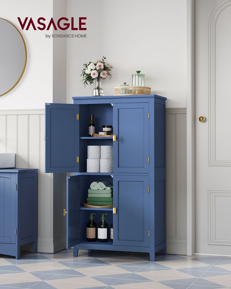 Bathroom Floor Storage Cabinet - 4 Doors - Adjustable Shelves