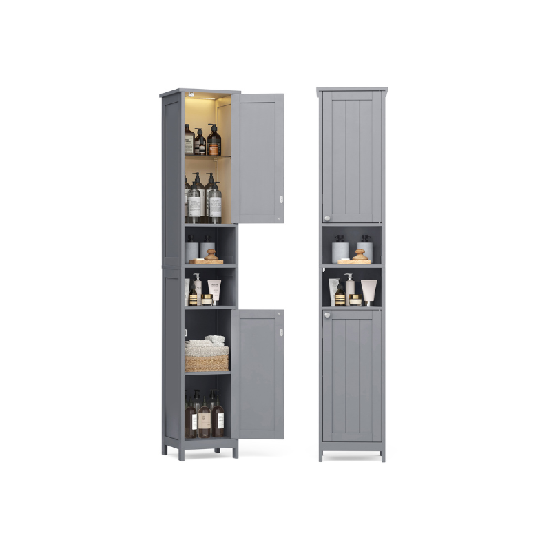 Tall Bathroom Cabinet with Lights – Narrow Design – Adjustable Shelves