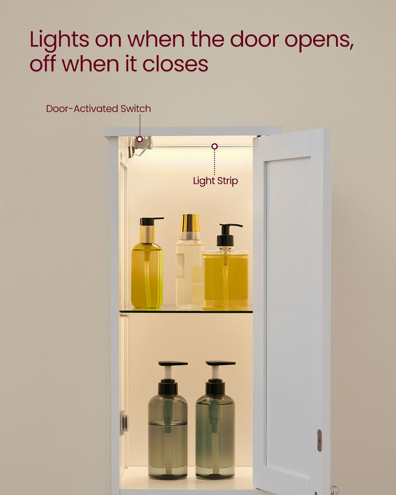 Tall Bathroom Cabinet with Lights – Narrow Design – Adjustable Shelves