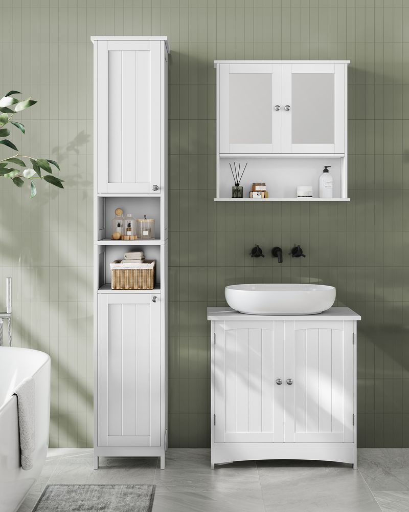 Tall Bathroom Cabinet with Lights – Narrow Design – Adjustable Shelves