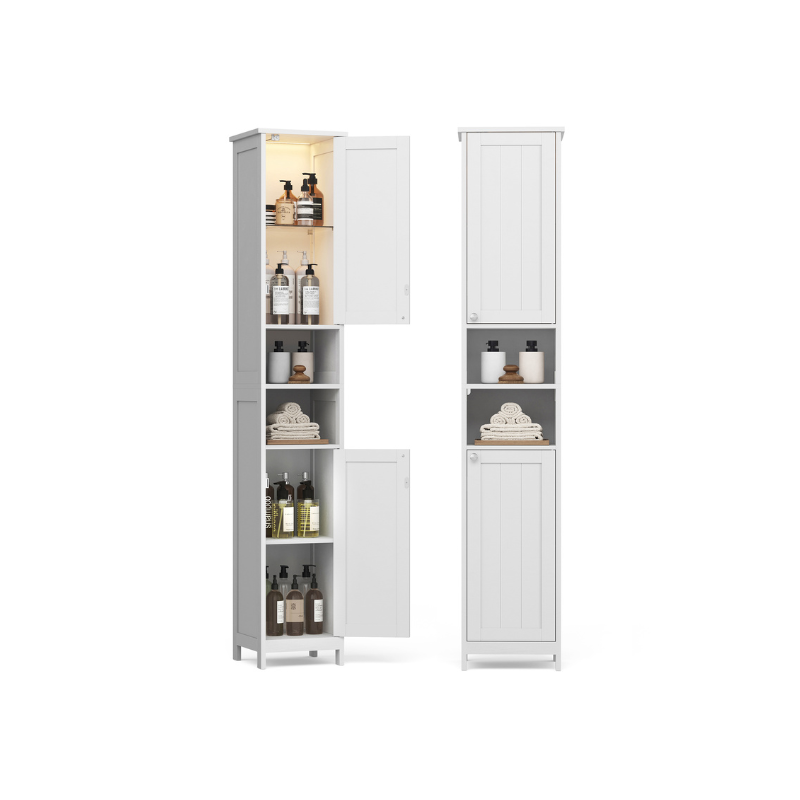 Tall Bathroom Cabinet with Lights – Narrow Design – Adjustable Shelves