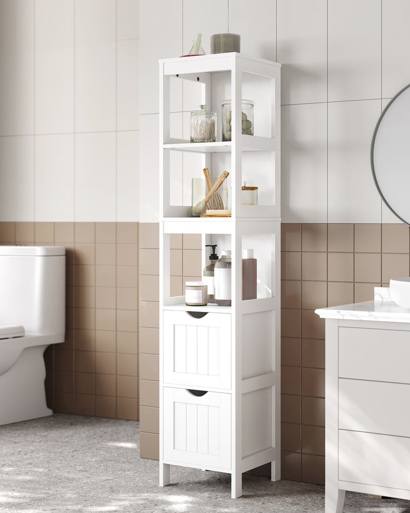 Bathroom Floor Cabinet - Slim With 2 Removable Drawers - Storage Unit